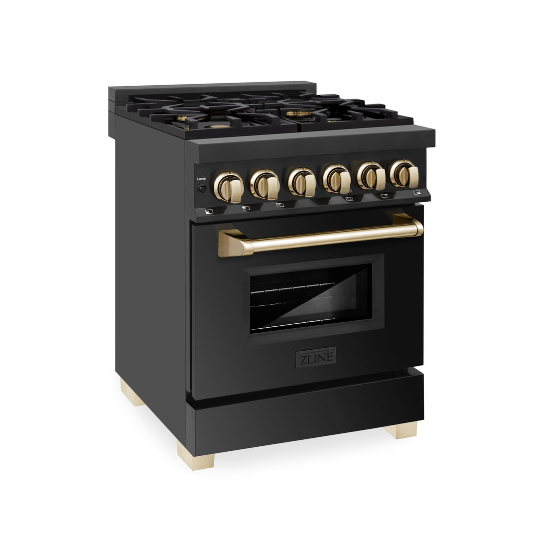 ZLINE Autograph Edition 24 in. 2.8 cu. ft. Dual Fuel Range with Gas Stove and Electric Oven in Black Stainless Steel with Accents (RABZ-24)