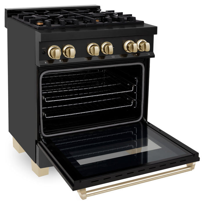 ZLINE Autograph Edition 30 in. 4.0 cu. ft. Dual Fuel Range with Gas Stove and Electric Oven in Black Stainless Steel with Accents (RABZ-30)