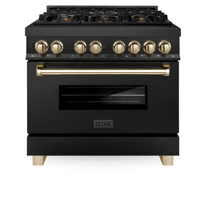 ZLINE Autograph Edition 36 in. 4.6 cu. ft. Dual Fuel Range with Gas Stove and Electric Oven in Black Stainless Steel with Accents (RABZ-36)