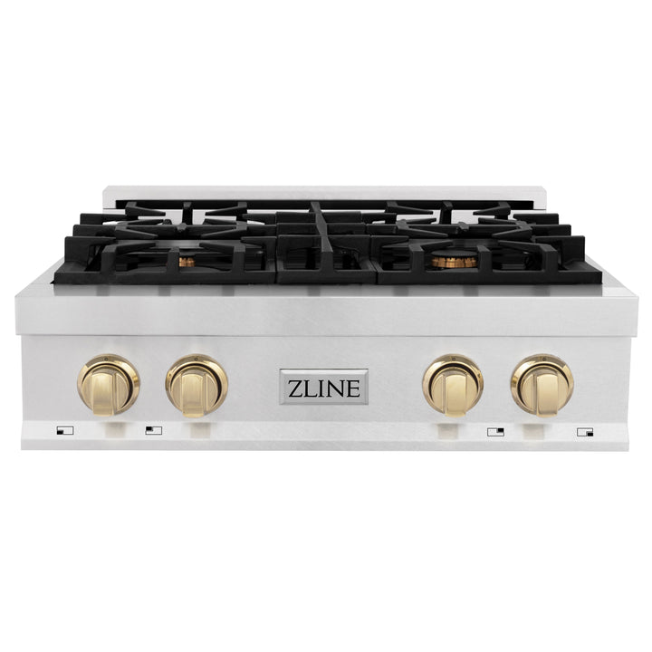 ZLINE Autograph Edition 30 in. Porcelain Rangetop with 4 Gas Burners in DuraSnow Stainless Steel with Accents (RTSZ-30)