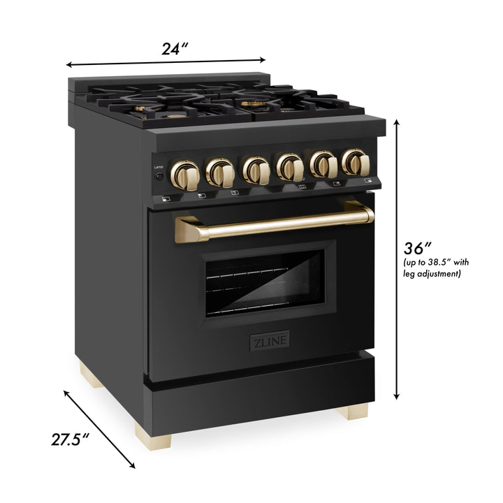 ZLINE Autograph Edition 24 in. 2.8 cu. ft. Dual Fuel Range with Gas Stove and Electric Oven in Black Stainless Steel with Accents (RABZ-24)