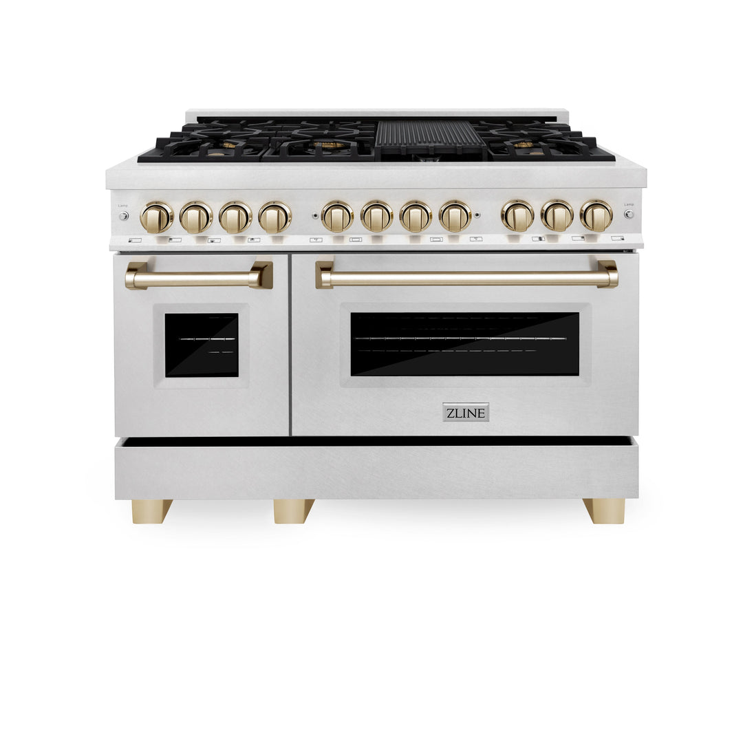 ZLINE Autograph Edition 48 in. 6.0 cu. ft. Dual Fuel Range with Gas Stove and Electric Oven in Fingerprint Resistant Stainless Steel with Accents (RASZ-SN-48)