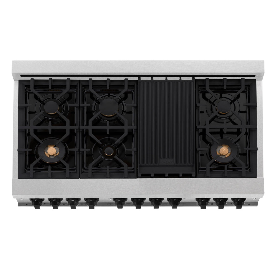 ZLINE Autograph Edition 48 in. 6.0 cu. ft. Dual Fuel Range with Gas Stove and Electric Oven in Fingerprint Resistant Stainless Steel with Accents (RASZ-SN-48)