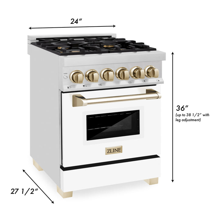 ZLINE Autograph Edition 24 in. 2.8 cu. ft. Dual Fuel Range with Gas Stove and Electric Oven in Stainless Steel with White Matte Door and Accents (RAZ-WM-24)