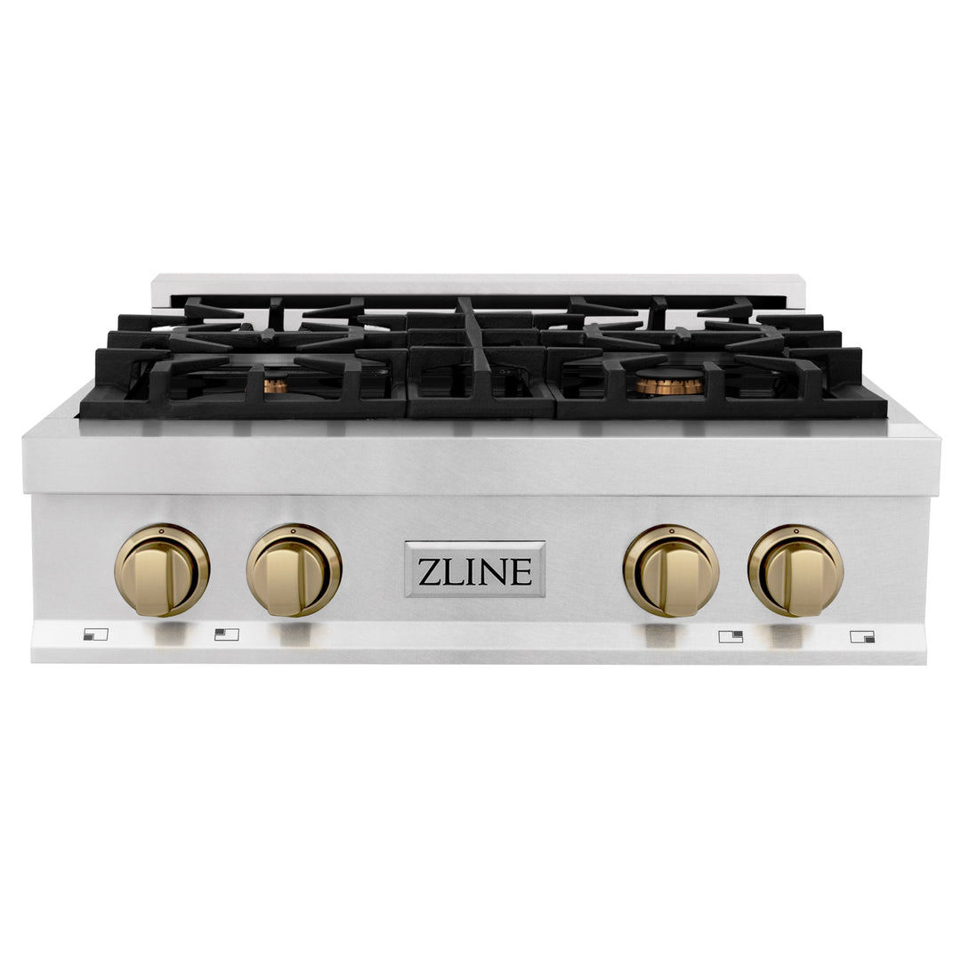 ZLINE Autograph Edition 30 in. Porcelain Rangetop with 4 Gas Burners in DuraSnow Stainless Steel with Accents (RTSZ-30)