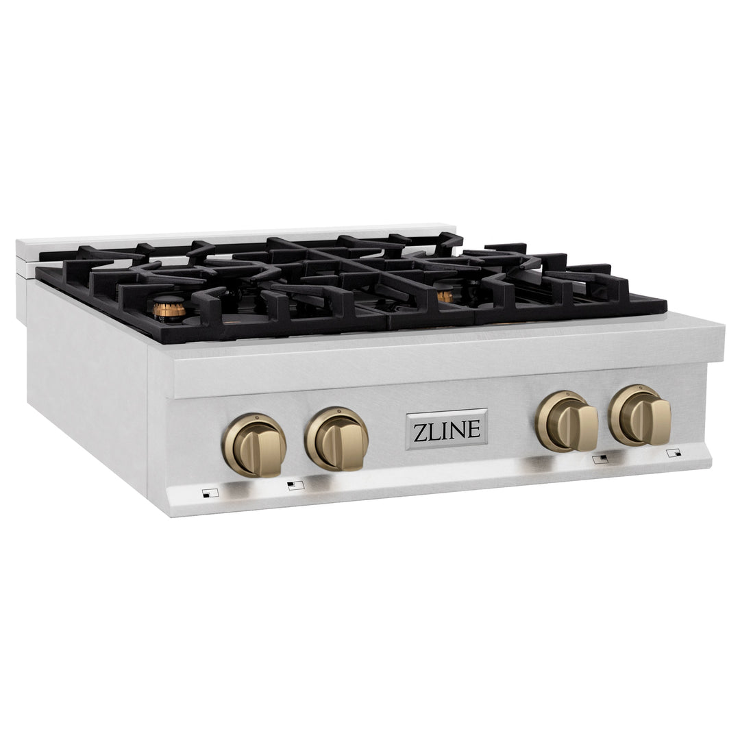 ZLINE Autograph Edition 30 in. Porcelain Rangetop with 4 Gas Burners in DuraSnow Stainless Steel with Accents (RTSZ-30)