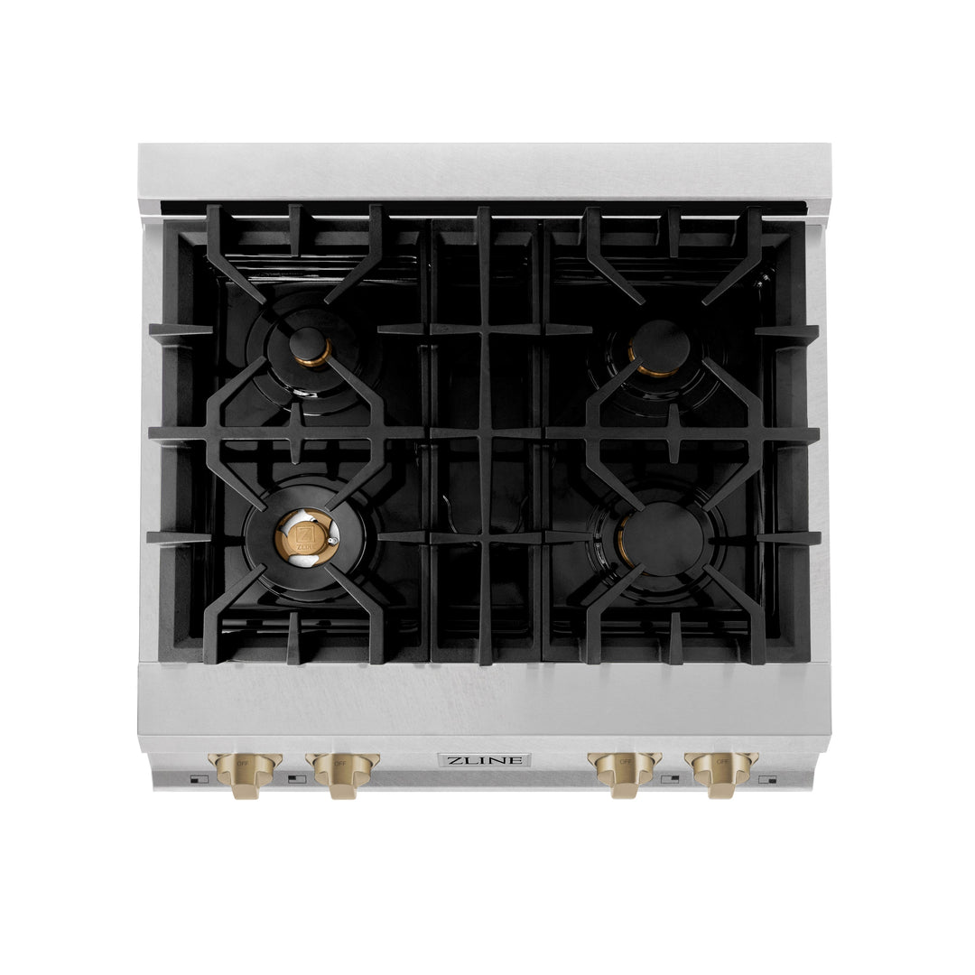 ZLINE Autograph Edition 30 in. Porcelain Rangetop with 4 Gas Burners in DuraSnow Stainless Steel with Accents (RTSZ-30)