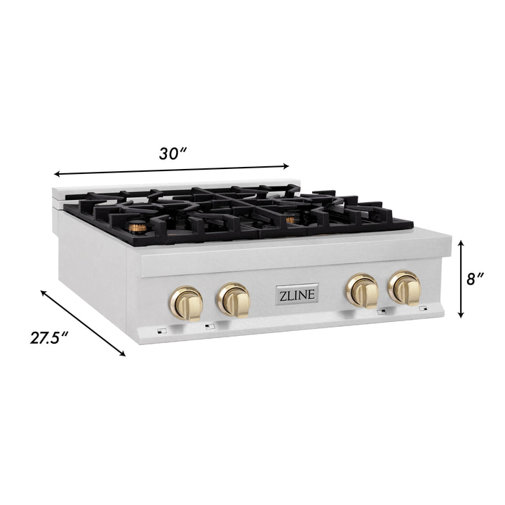 ZLINE Autograph Edition 30 in. Porcelain Rangetop with 4 Gas Burners in DuraSnow Stainless Steel with Accents (RTSZ-30)