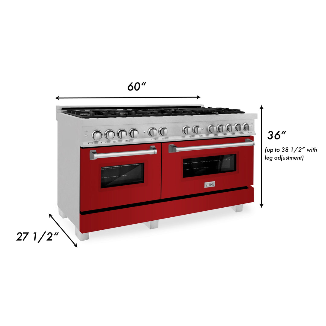 ZLINE 60 in. 7.4 cu. ft. Dual Fuel Range with Gas Stove and Electric Oven in Fingerprint Resistant Stainless Steel and Colored Door Options (RAS-60)