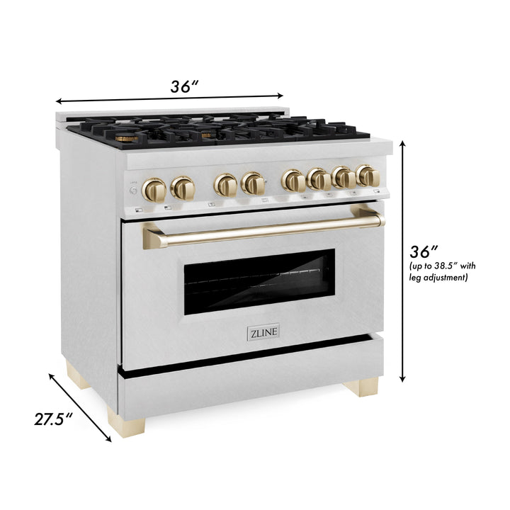 ZLINE Autograph Edition 36 in. 4.6 cu. ft. Dual Fuel Range with Gas Stove and Electric Oven in Fingerprint Resistant Stainless Steel with Accents (RASZ-SN-36)