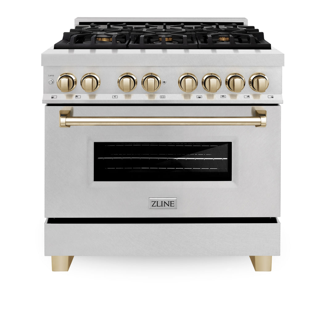 ZLINE Autograph Edition 36 in. 4.6 cu. ft. Dual Fuel Range with Gas Stove and Electric Oven in Fingerprint Resistant Stainless Steel with Accents (RASZ-SN-36)