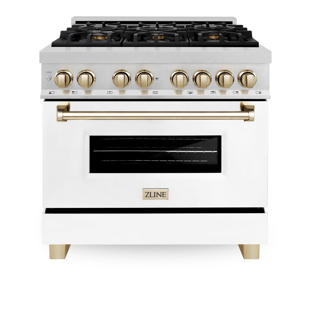 ZLINE Autograph Edition 36 in. 4.6 cu. ft. Dual Fuel Range with Gas Stove and Electric Oven in Fingerprint Resistant Stainless Steel with White Matte Door and Accents (RASZ-WM-36)