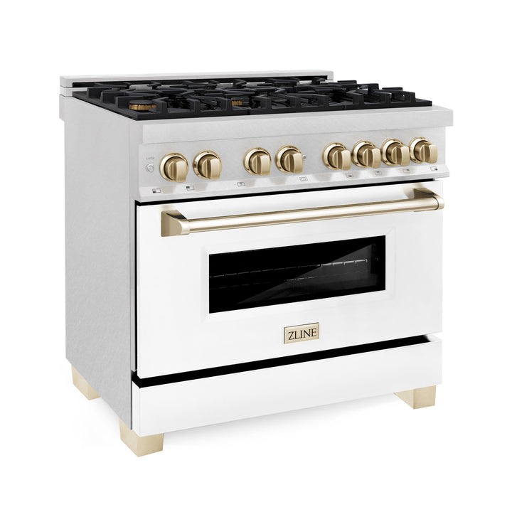 ZLINE Autograph Edition 36 in. 4.6 cu. ft. Dual Fuel Range with Gas Stove and Electric Oven in Fingerprint Resistant Stainless Steel with White Matte Door and Accents (RASZ-WM-36)