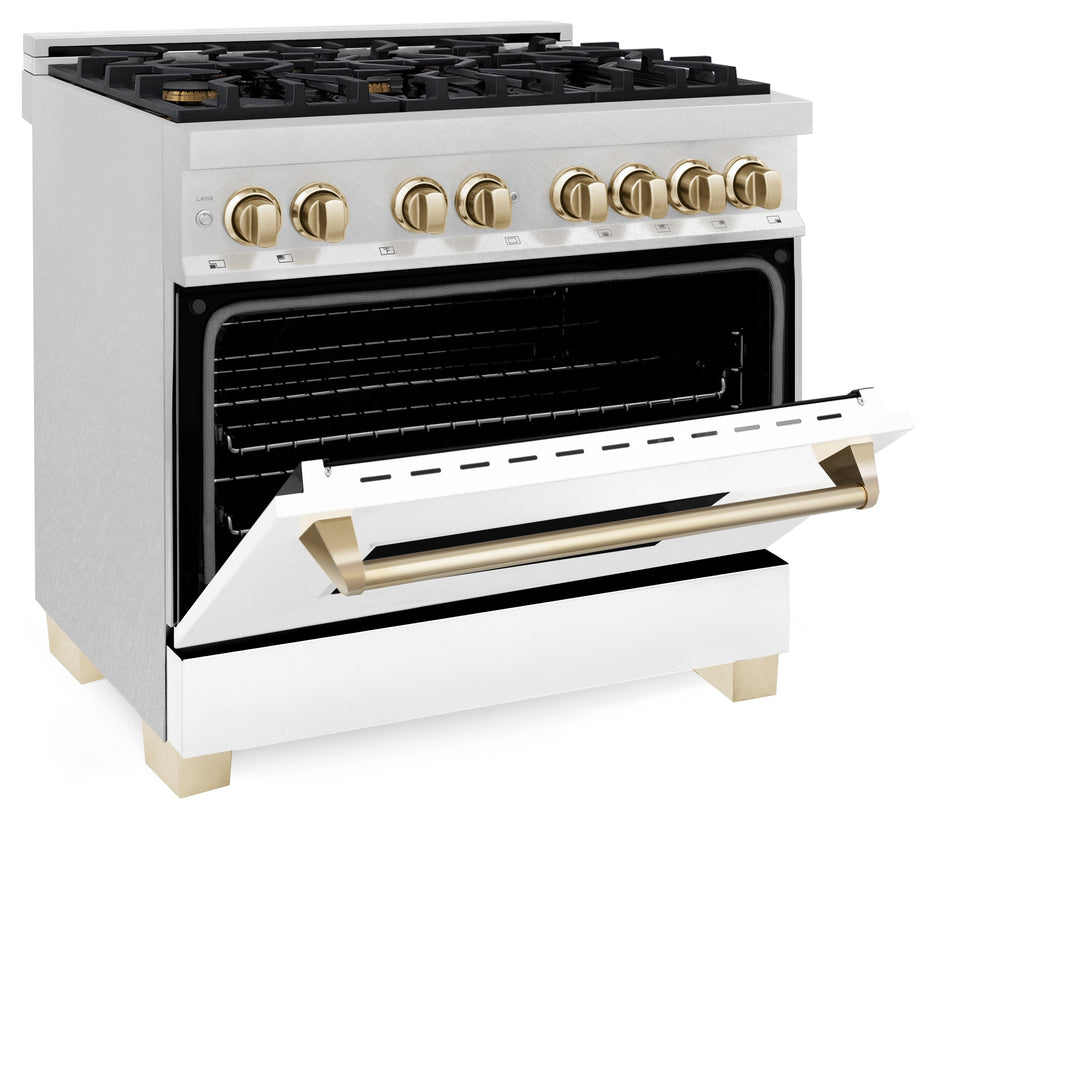 ZLINE Autograph Edition 36 in. 4.6 cu. ft. Dual Fuel Range with Gas Stove and Electric Oven in Fingerprint Resistant Stainless Steel with White Matte Door and Accents (RASZ-WM-36)