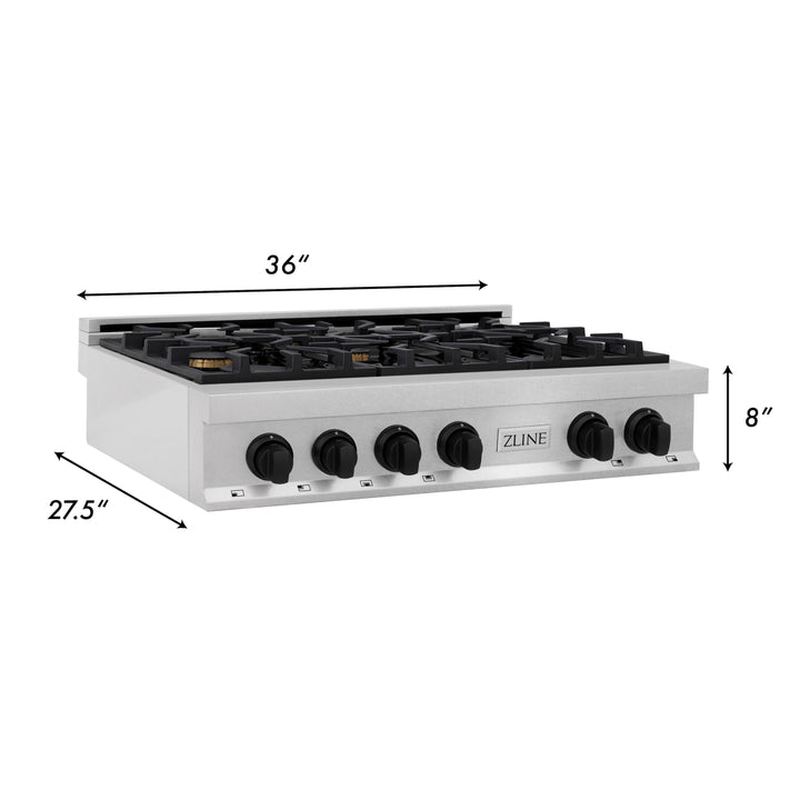 ZLINE Autograph Edition 36 in. Porcelain Rangetop with 6 Gas Burners in DuraSnow Stainless Steel with Accents (RTSZ-36)