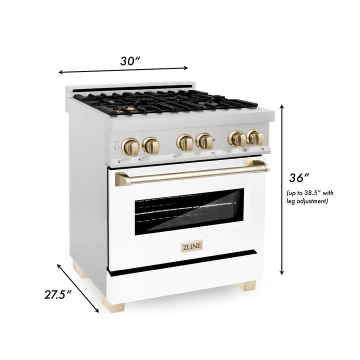 ZLINE Autograph Edition 30 in. 4.0 cu. ft. Dual Fuel Range with Gas Stove and Electric Oven in Fingerprint Resistant Stainless Steel with White Matte Door (RASZ-WM-30)