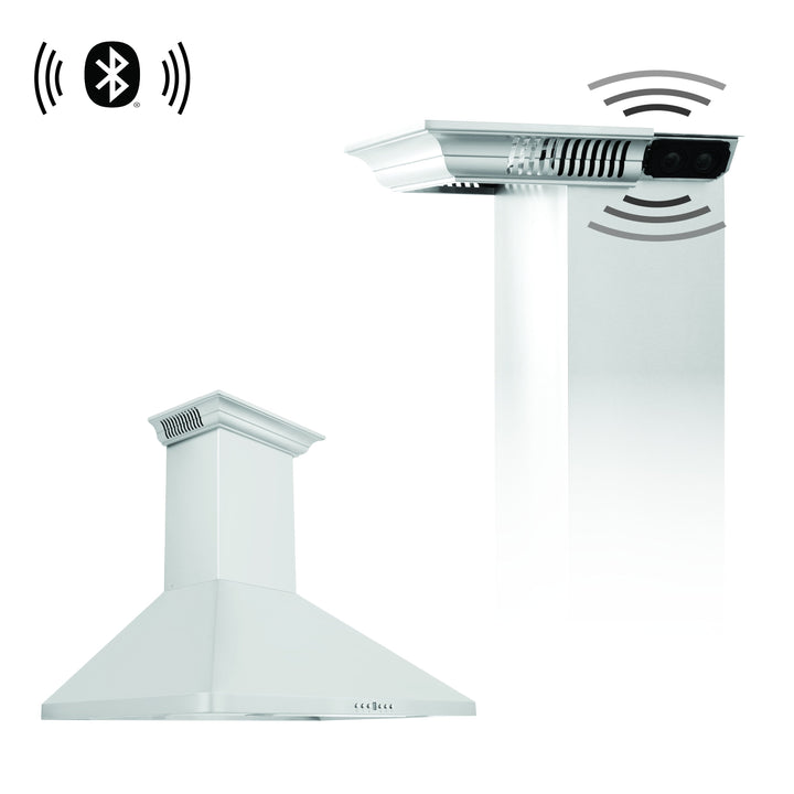 ZLINE Wall Mount Range Hood in Stainless Steel with Built-in ZLINE CrownSound™ Bluetooth Speakers (KF1CRN-BT)