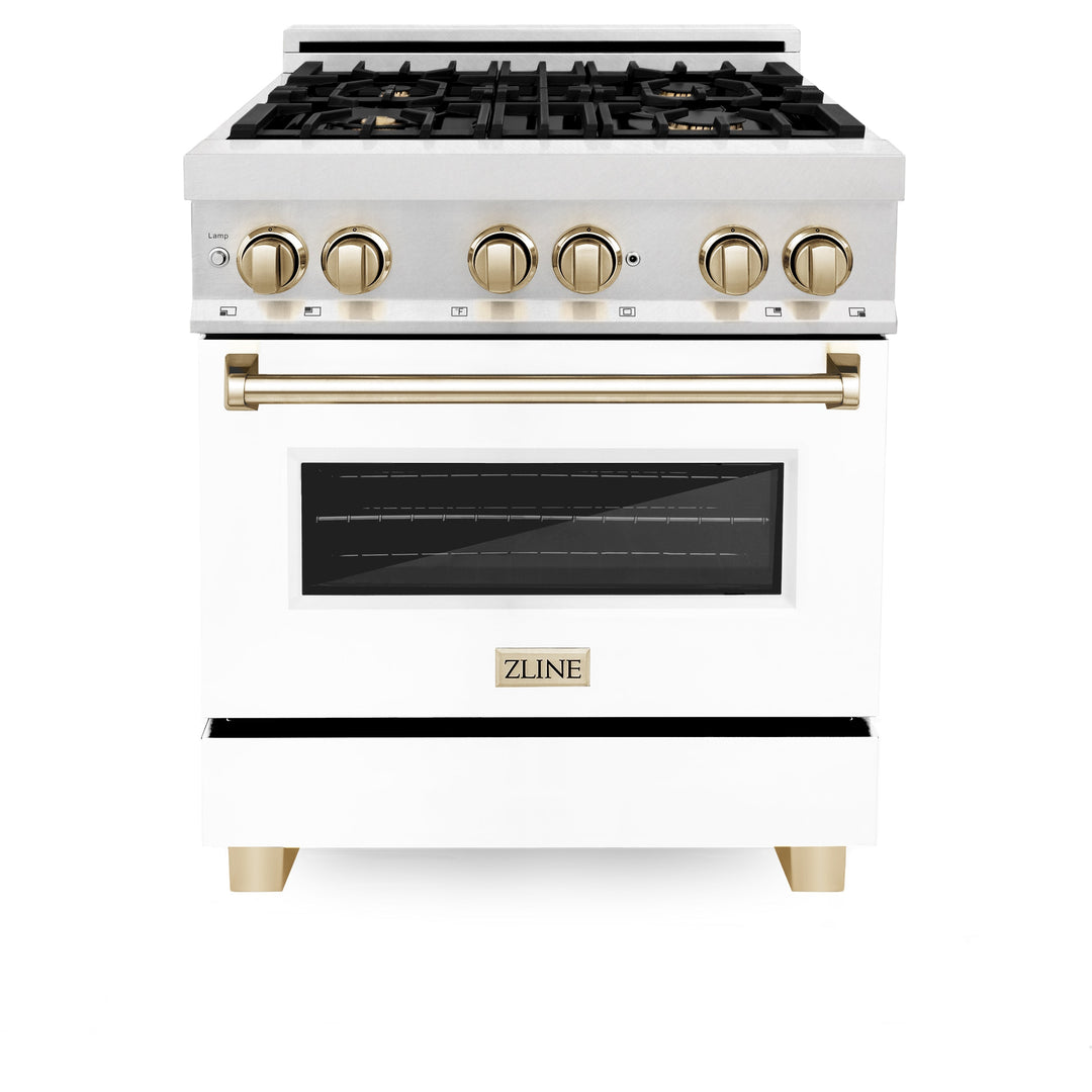 ZLINE Autograph Edition 30 in. 4.0 cu. ft. Dual Fuel Range with Gas Stove and Electric Oven in Fingerprint Resistant Stainless Steel with White Matte Door (RASZ-WM-30)