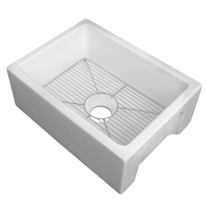 ZLINE 24 in. Venice Farmhouse Apron Front Reversible Single Bowl Fireclay Kitchen Sink with Bottom Grid (FRC5120)