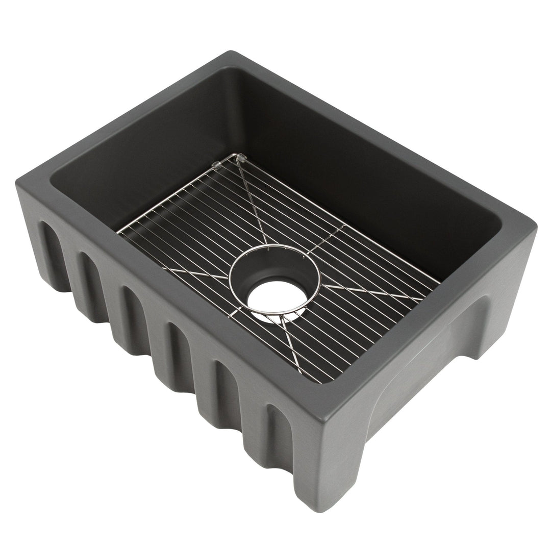 ZLINE 24 in. Venice Farmhouse Apron Front Reversible Single Bowl Fireclay Kitchen Sink with Bottom Grid (FRC5120)