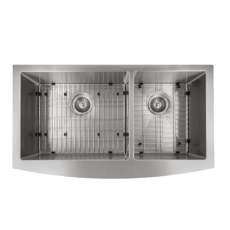 ZLINE 36 in. Courchevel Farmhouse Apron Mount Double Bowl Kitchen Sink with Bottom Grid (SA60D)