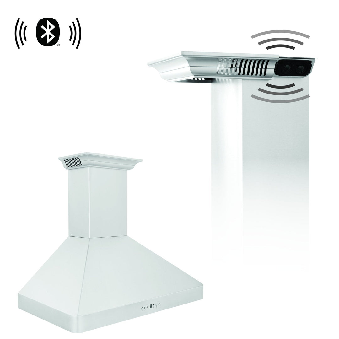 ZLINE Wall Mount Range Hood in Stainless Steel with Built-in ZLINE CrownSound™ Bluetooth Speakers (KF2CRN-BT)