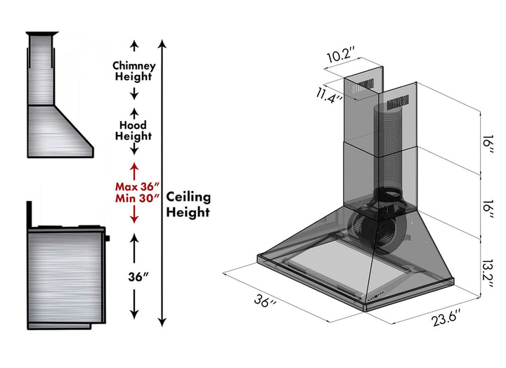 ZLINE Professional Convertible Vent Wall Mount Range Hood in Stainless Steel (696)