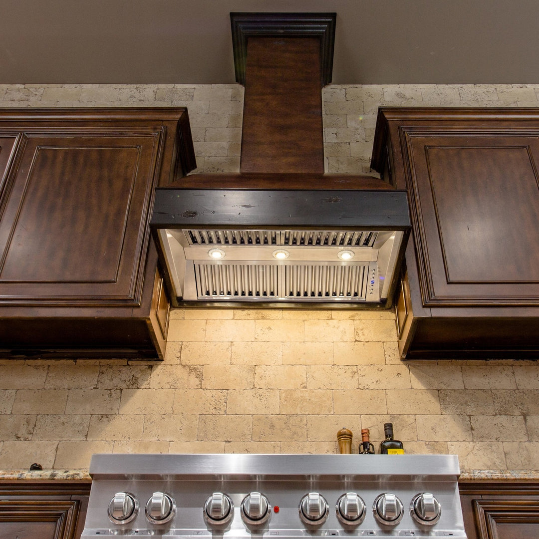 ZLINE 36 in. Wooden Wall Mount Range Hood in Antigua and Walnut - Includes Motor (369AW-36)