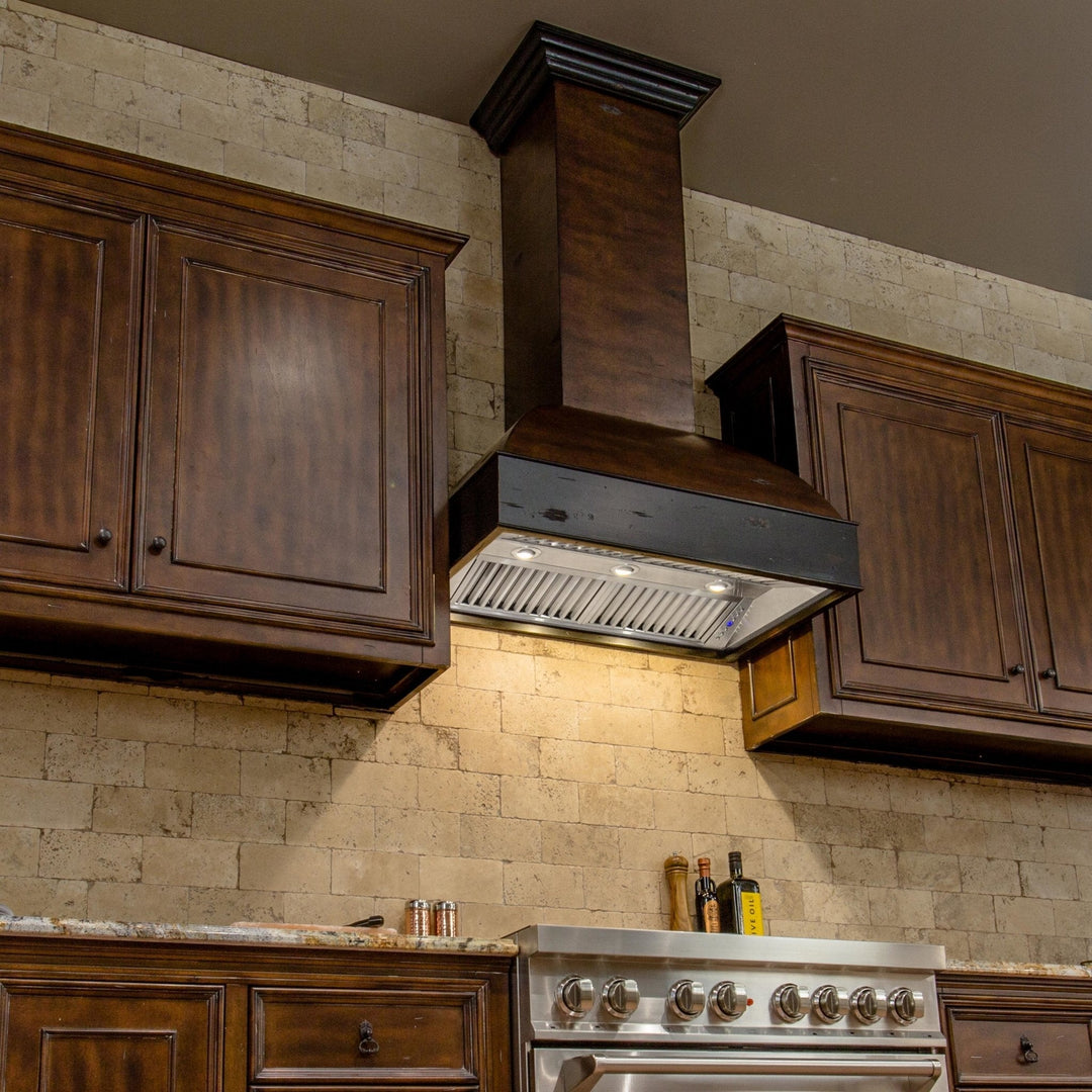 ZLINE 36 in. Wooden Wall Mount Range Hood in Antigua and Walnut - Includes Motor (369AW-36)