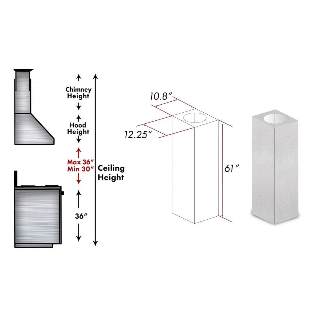 ZLINE 61 in. DuraSnow Stainless Steel Chimney Extension for Ceilings up to 12.5 ft. (8GL14iS-E)