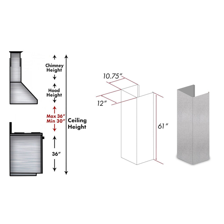 ZLINE 61 in. DuraSnow Stainless Steel Chimney Extension for Ceilings up to 12.5 ft. (8KL3iS-E)