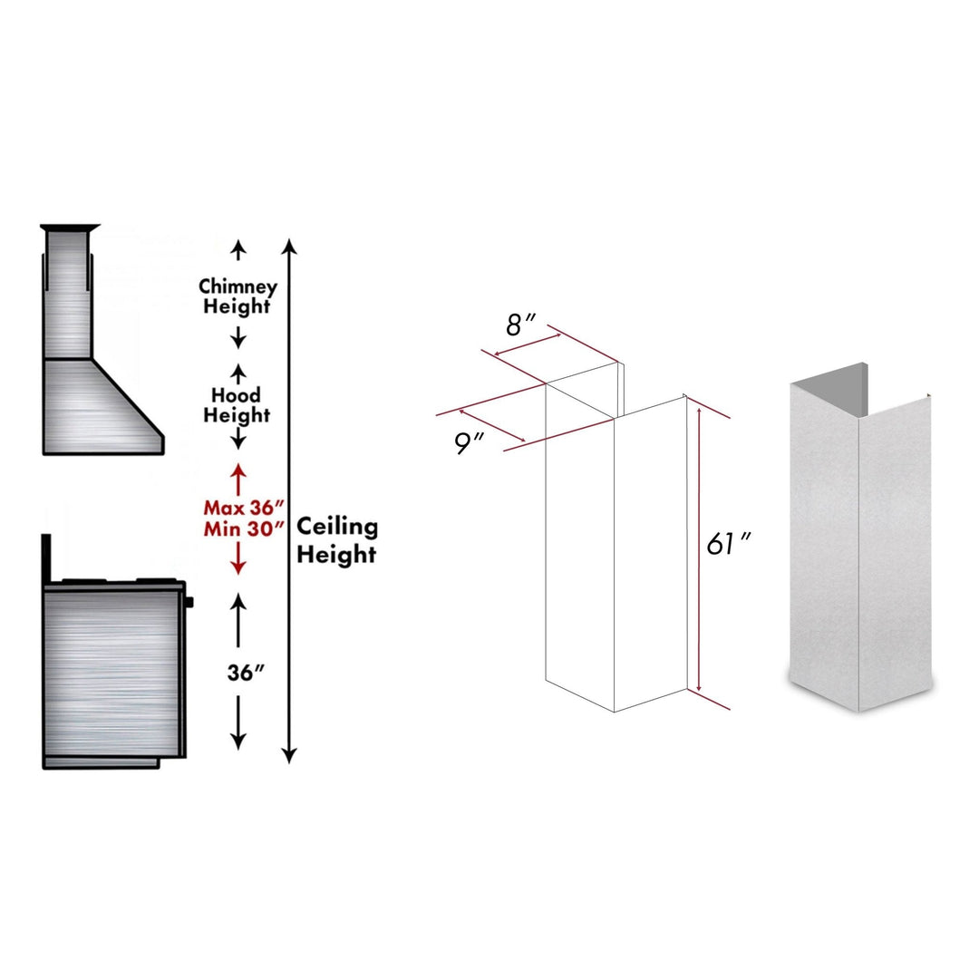 ZLINE 61 in. DuraSnow Stainless Steel Chimney Extension for Ceilings up to 12.5 ft. (8KL3S-E)