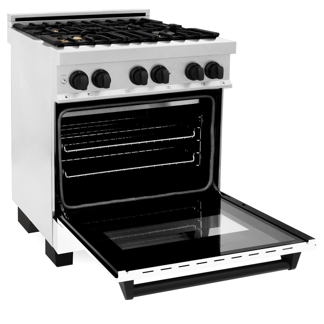 ZLINE Autograph Edition 30 in. 4.0 cu. ft. Dual Fuel Range with Gas Stove and Electric Oven in Fingerprint Resistant Stainless Steel with White Matte Door (RASZ-WM-30)