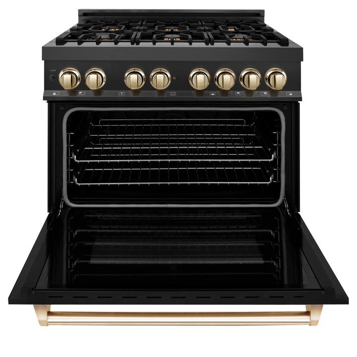 ZLINE Autograph Edition 36 in. 4.6 cu. ft. Dual Fuel Range with Gas Stove and Electric Oven in Black Stainless Steel with Accents (RABZ-36)