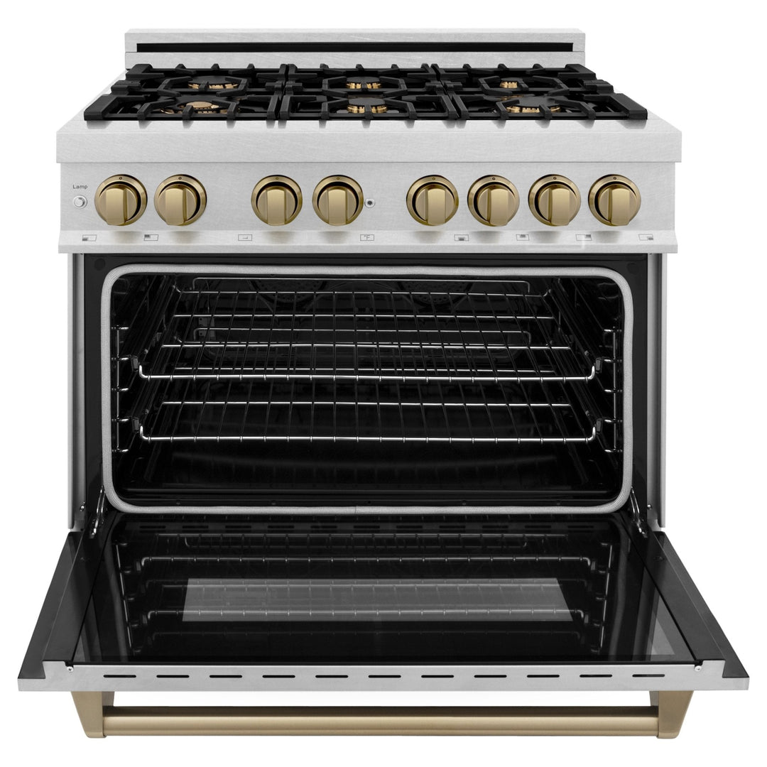 ZLINE Autograph Edition 36 in. 4.6 cu. ft. Dual Fuel Range with Gas Stove and Electric Oven in Fingerprint Resistant Stainless Steel with Accents (RASZ-SN-36)