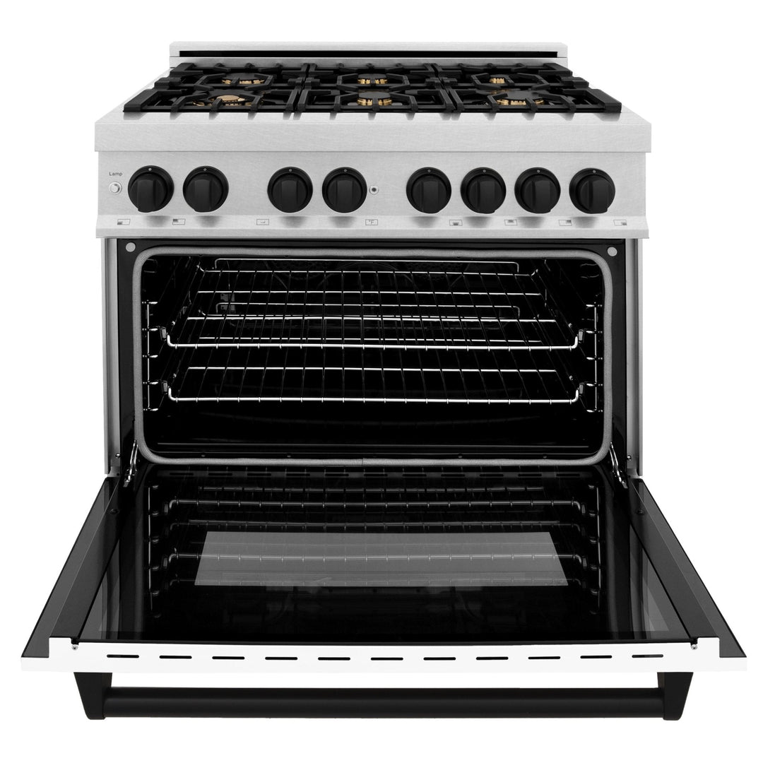 ZLINE Autograph Edition 36 in. 4.6 cu. ft. Dual Fuel Range with Gas Stove and Electric Oven in Fingerprint Resistant Stainless Steel with White Matte Door and Accents (RASZ-WM-36)