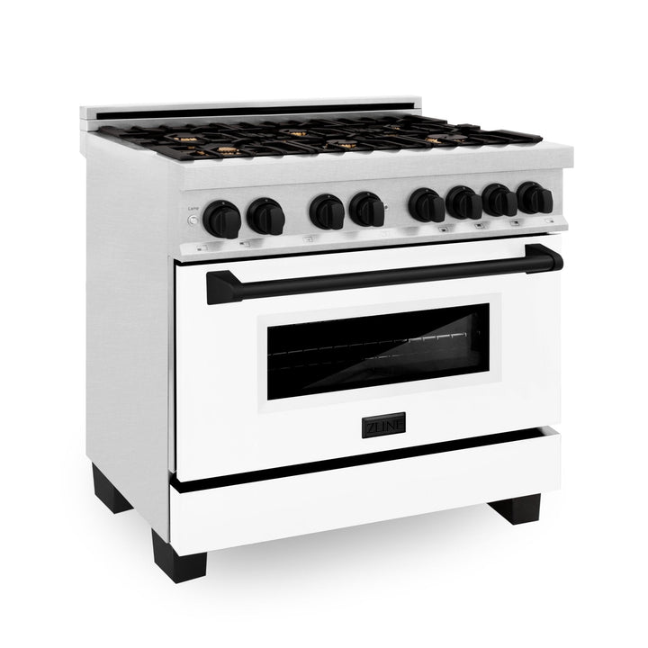 ZLINE Autograph Edition 36 in. 4.6 cu. ft. Dual Fuel Range with Gas Stove and Electric Oven in Fingerprint Resistant Stainless Steel with White Matte Door and Accents (RASZ-WM-36)