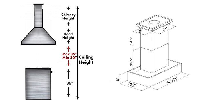 ZLINE Remote Blower Designer Series Wooden Island Mount Range Hood in Butcher Block (681iW-RD/RS)