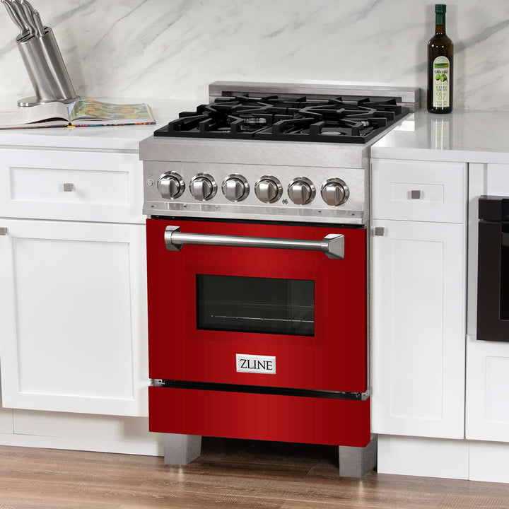 ZLINE 24 in. Professional Dual Fuel Range in Fingerprint Resistant Stainless Steel with Color Door Options (RAS-SN-24)