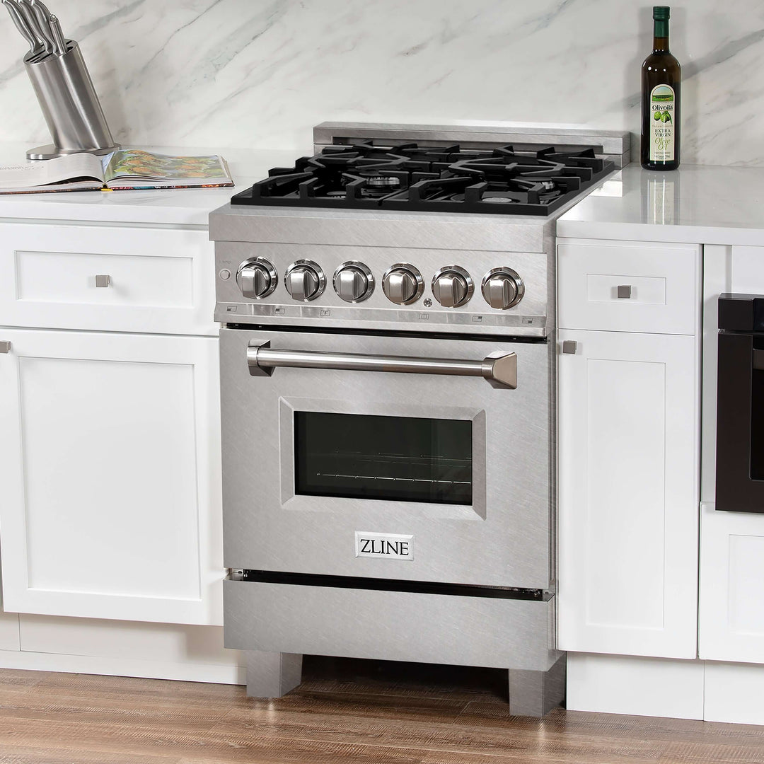 ZLINE 24 in. Professional Dual Fuel Range in Fingerprint Resistant Stainless Steel with Color Door Options (RAS-SN-24)