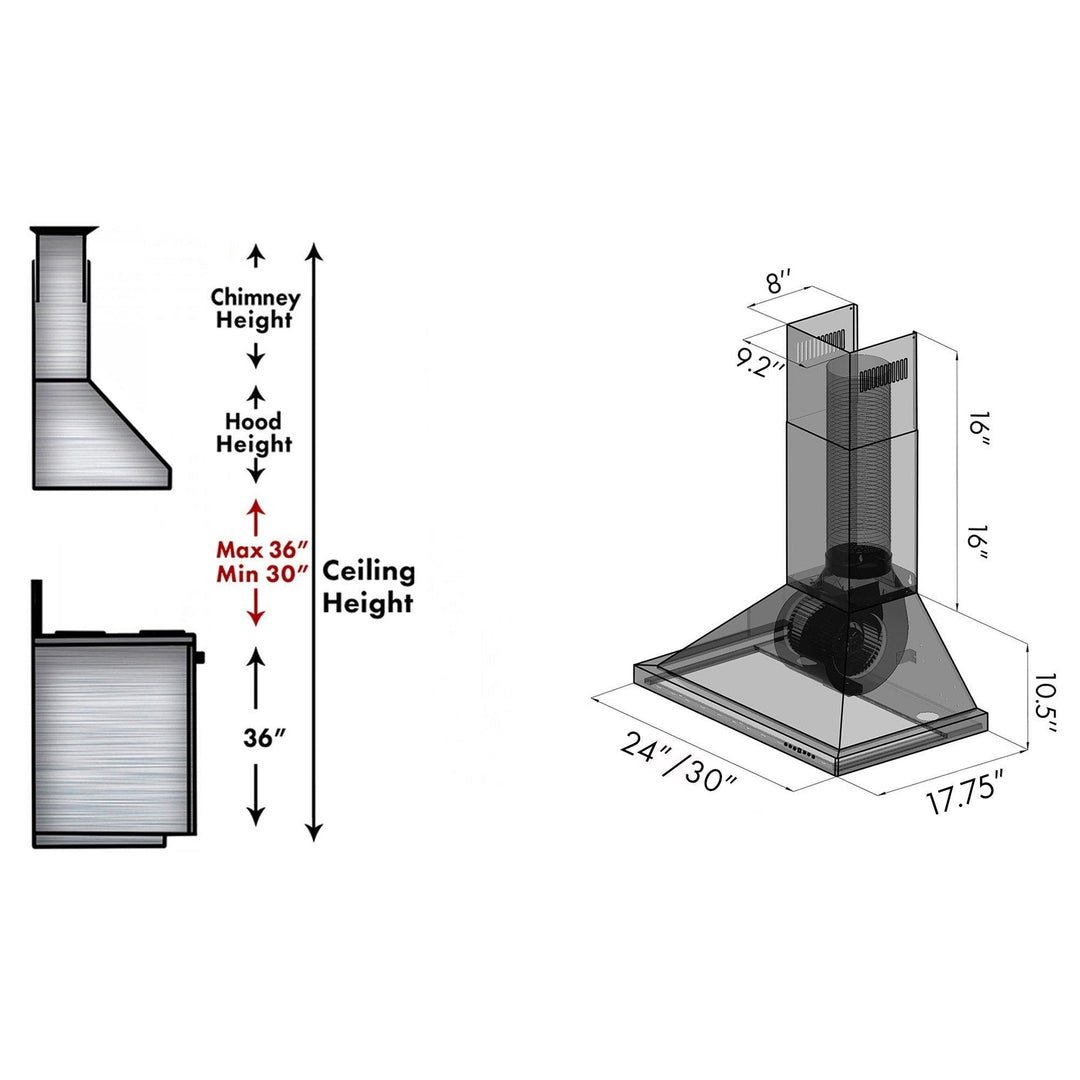 ZLINE 48 in. Recirculating Wall Mount Range Hood with Charcoal Filters in Black Stainless Steel (BSKBN-CF-48)