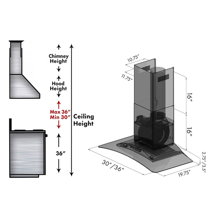 ZLINE Convertible Vent Wall Mount Range Hood in Stainless Steel & Glass with Crown Molding (KZCRN)