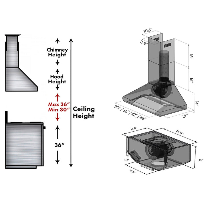 ZLINE Wall Mount Range Hood In Stainless Steel - Includes Remote Blower Options (587-RD/RS)