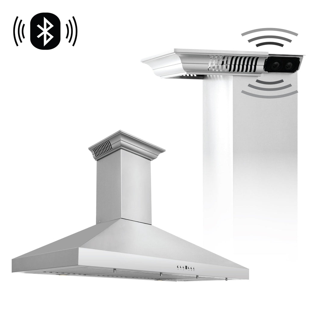 ZLINE Ducted Vent Wall Mount Range Hood in Stainless Steel with Built-in ZLINE CrownSound™ Bluetooth Speakers (KL3CRN-BT)