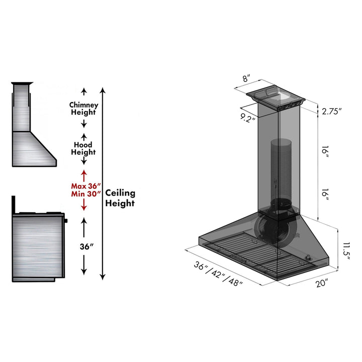 ZLINE Ducted Vent Wall Mount Range Hood in Stainless Steel with Built-in ZLINE CrownSound™ Bluetooth Speakers (KL3CRN-BT)