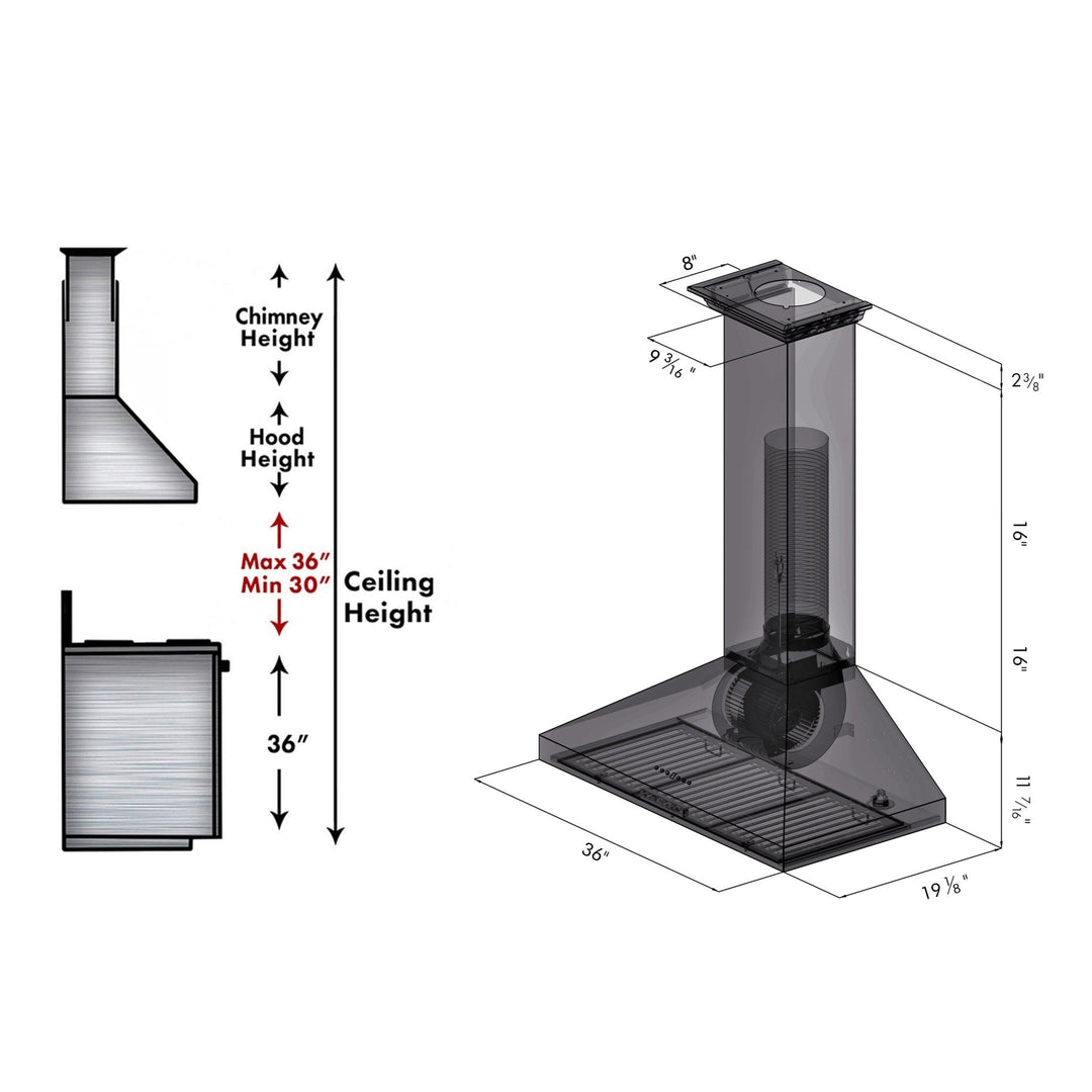 ZLINE Convertible Vent Wall Mount Range Hood in Stainless Steel with Crown Molding (KL3CRN)